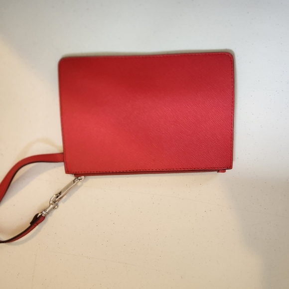 Karl Lagerfeld Red Pebbled Leather Envelope Clutch Bag Purse Wallet Wristlet - Picture 4 of 7